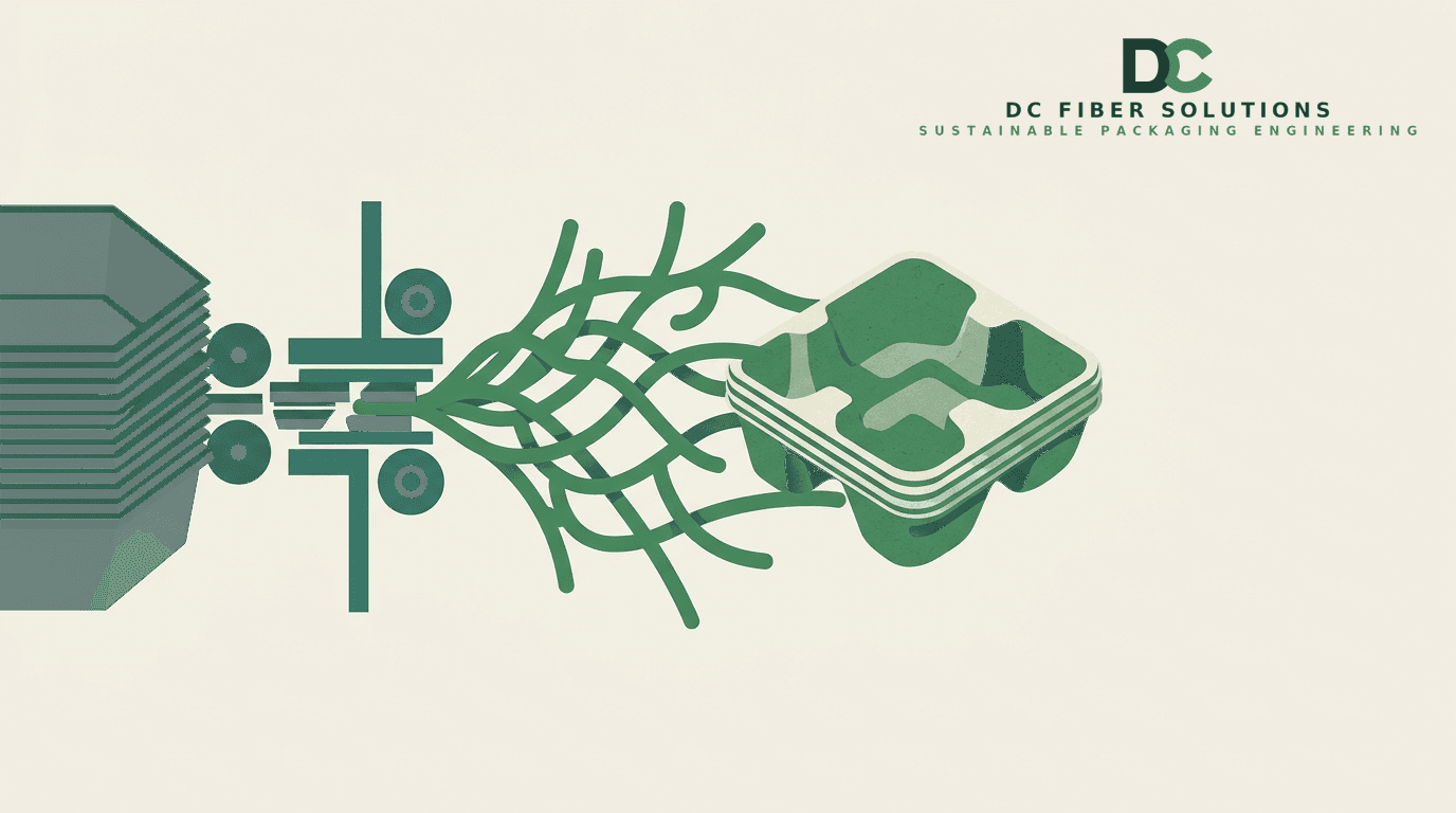 Illustration showing the transition from plastic packaging to sustainable molded fiber packaging, DC Fiber Solutions