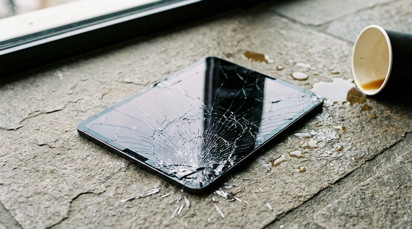 Gebrochenes iPad Pro Display auf Fliesenboden