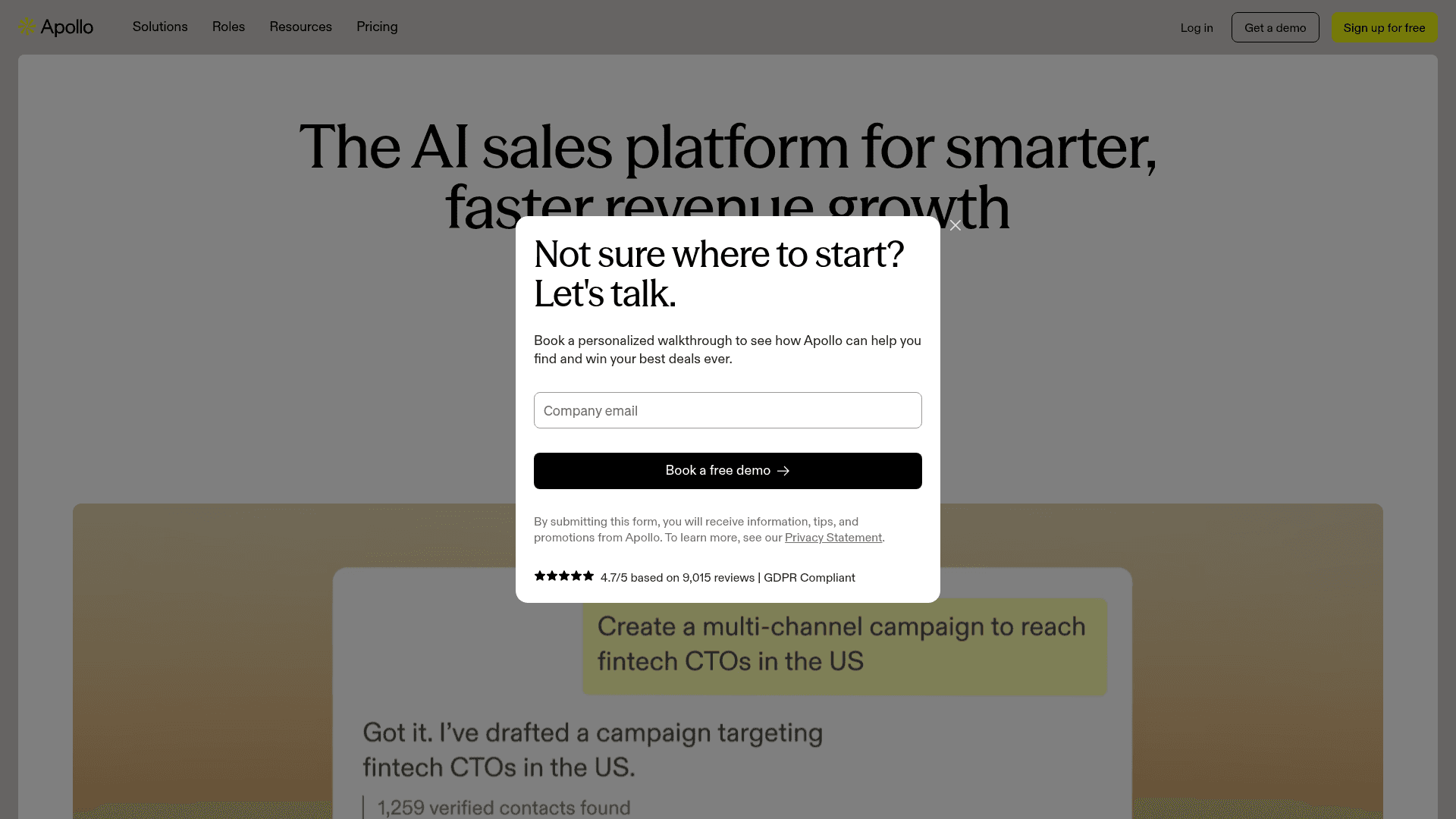 Screenshot of https://apollo.io