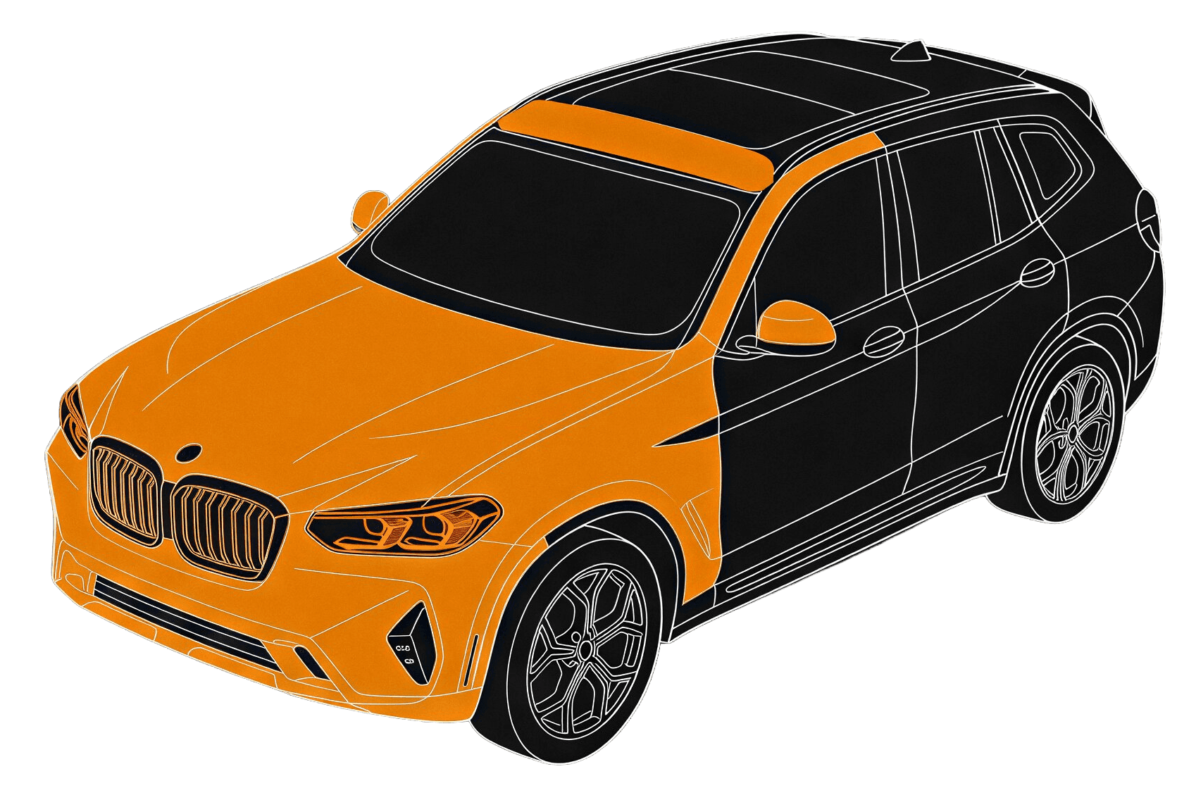 BMW SUV outline, orange front section