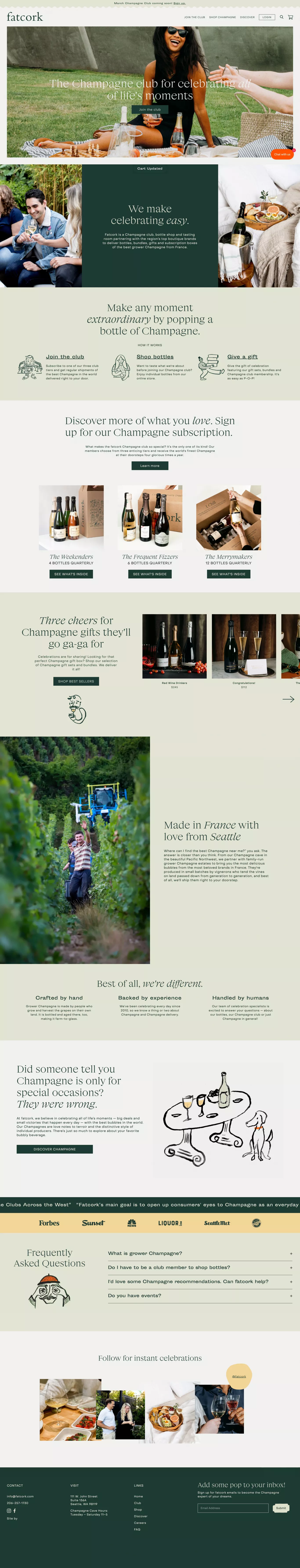 fatcork landing page screenshot showcasing Food & Drinks and Ecommerce design