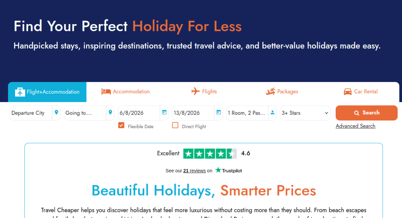 The TravelCheaper booking website, built with Travelgenix