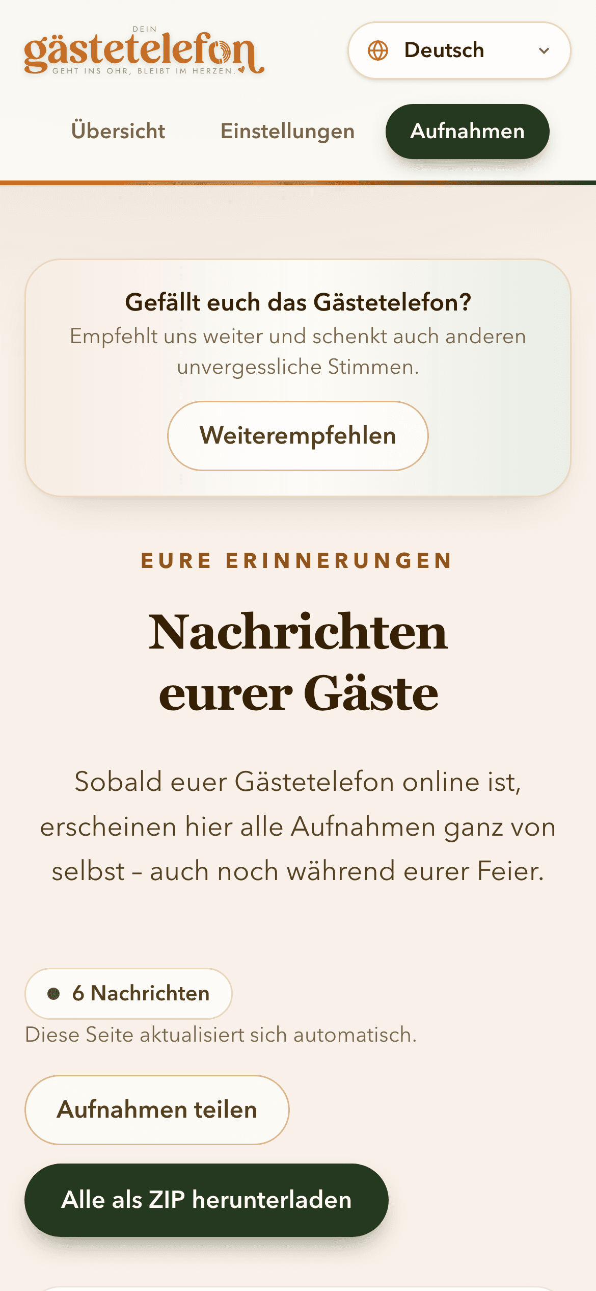 Service-Plattform auf dem Smartphone: Nachrichten der Gäste