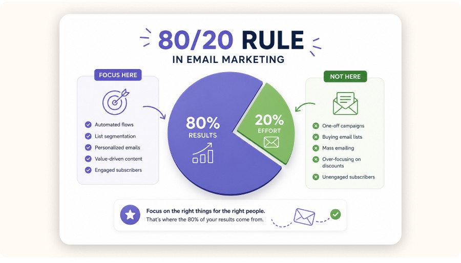 Simple illustration of the 80/20 rule applied to email marketing results