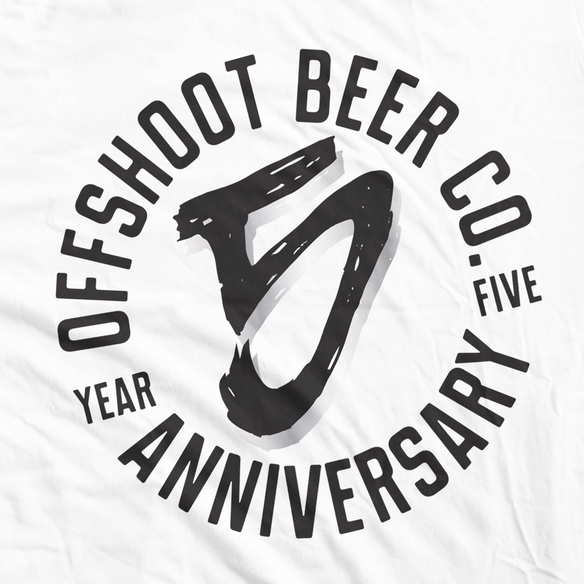 Offshoot Beer Co. 5-year anniversary logo in black and white