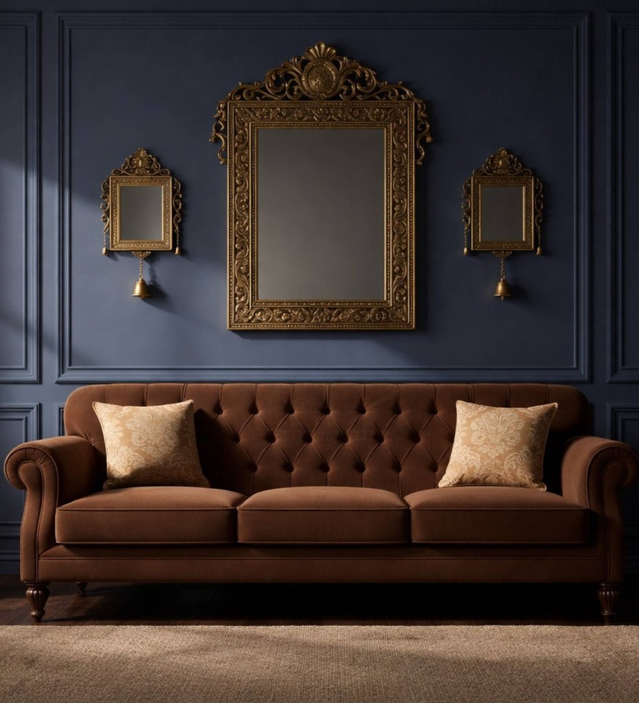 Luxury contemporary cane sofa with teal upholstery and wooden frame