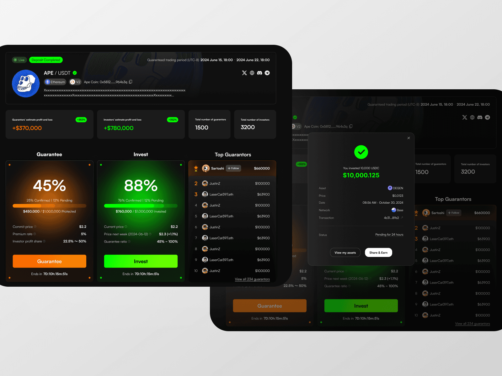 Responsive UI/UX design for IXO Protocol by VaporAviator, featuring data integrity dashboards, interactive analytics, and blockchain visualization elements.