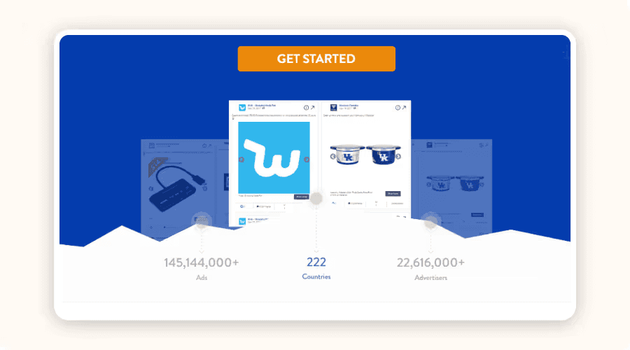 Promotional interface of AdSpy