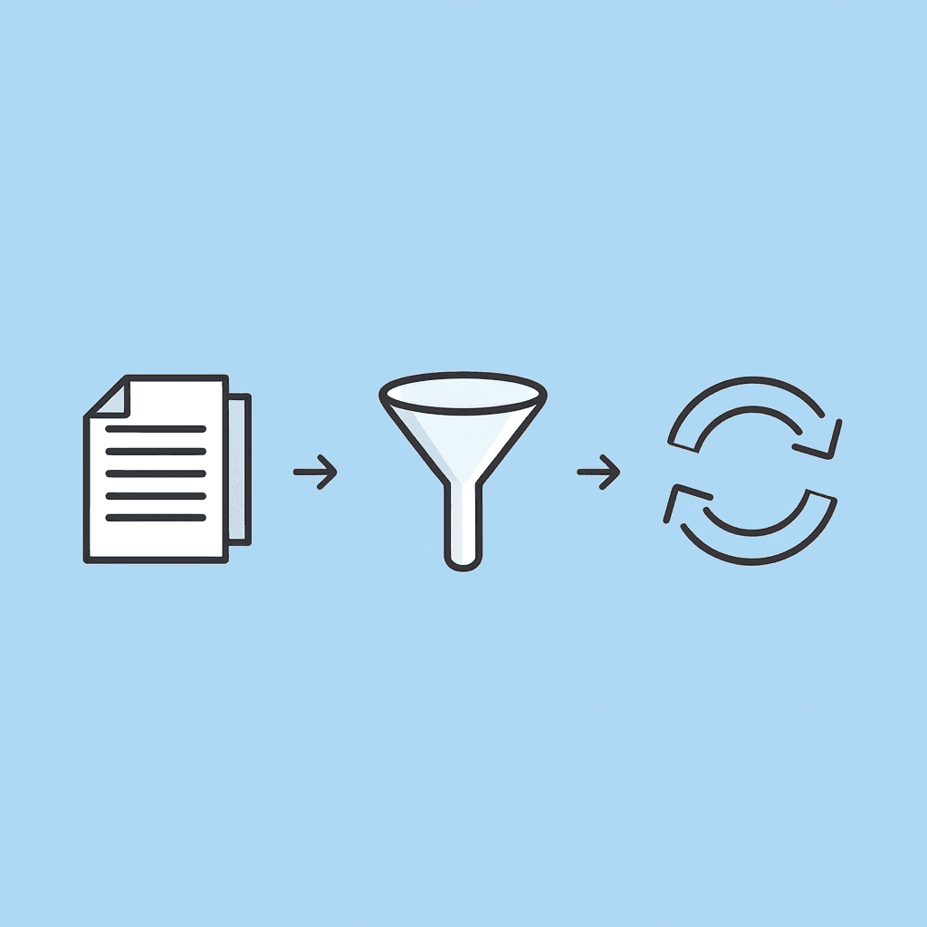 Three connected steps showing the progression from problematic approach to solution using focused conversations - ChatGPT Token Limit