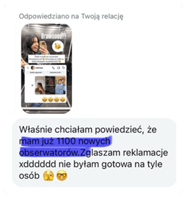 Biznes na Insta – opinia o wyzwaniu publikacji rolek, które pomogło uczestniczce określić niszę, uporządkować komunikację i osiągnąć największe dotąd zasięgi – mimo wcześniejszego udziału w różnych kursach i szkoleniach.