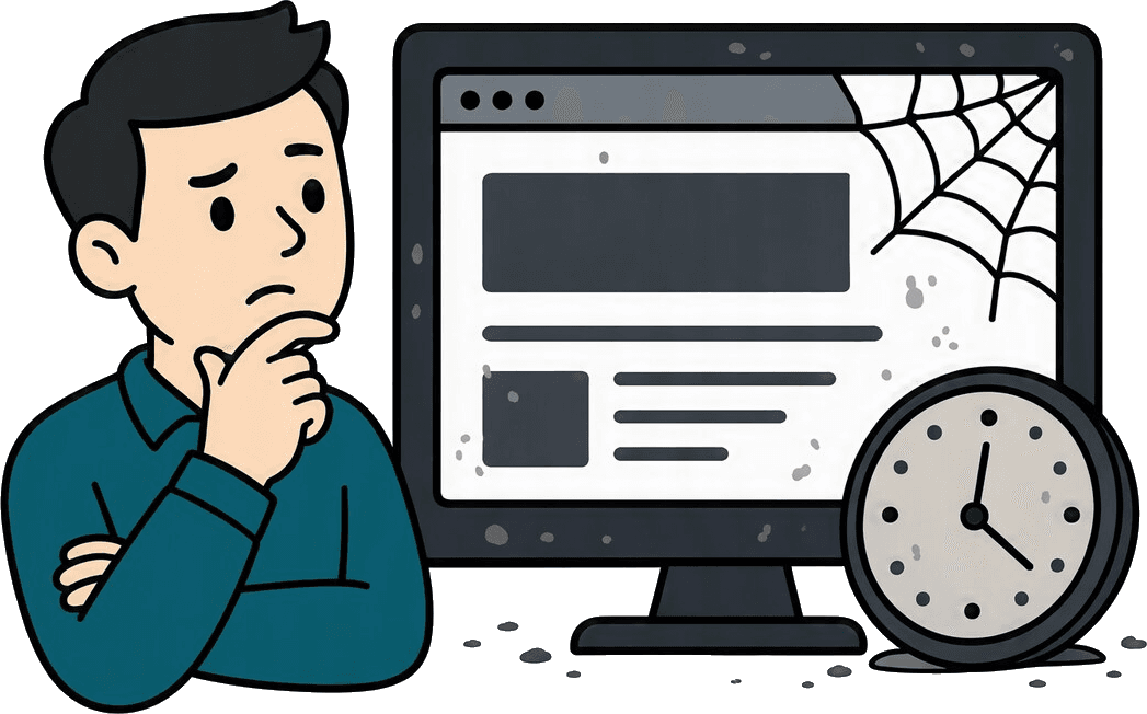 Illustration: veraltete Website mit Spinnweben