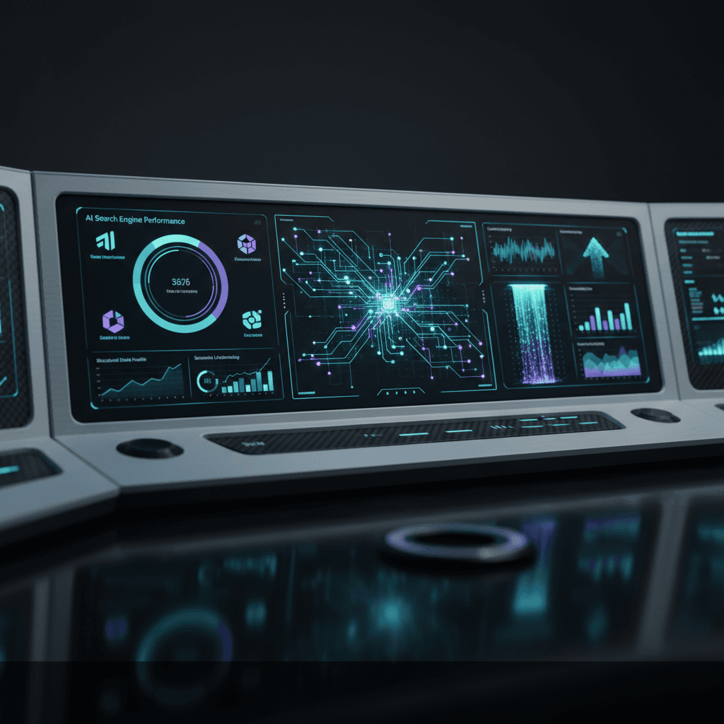 Technical SEO AI dashboard displaying optimization metrics for AI search engines