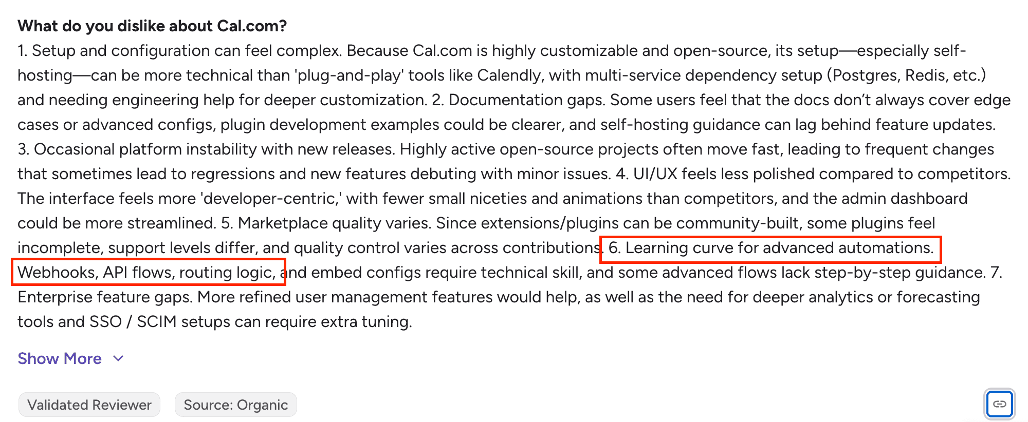 G2 review mentioning Cal.com lead routing difficulties