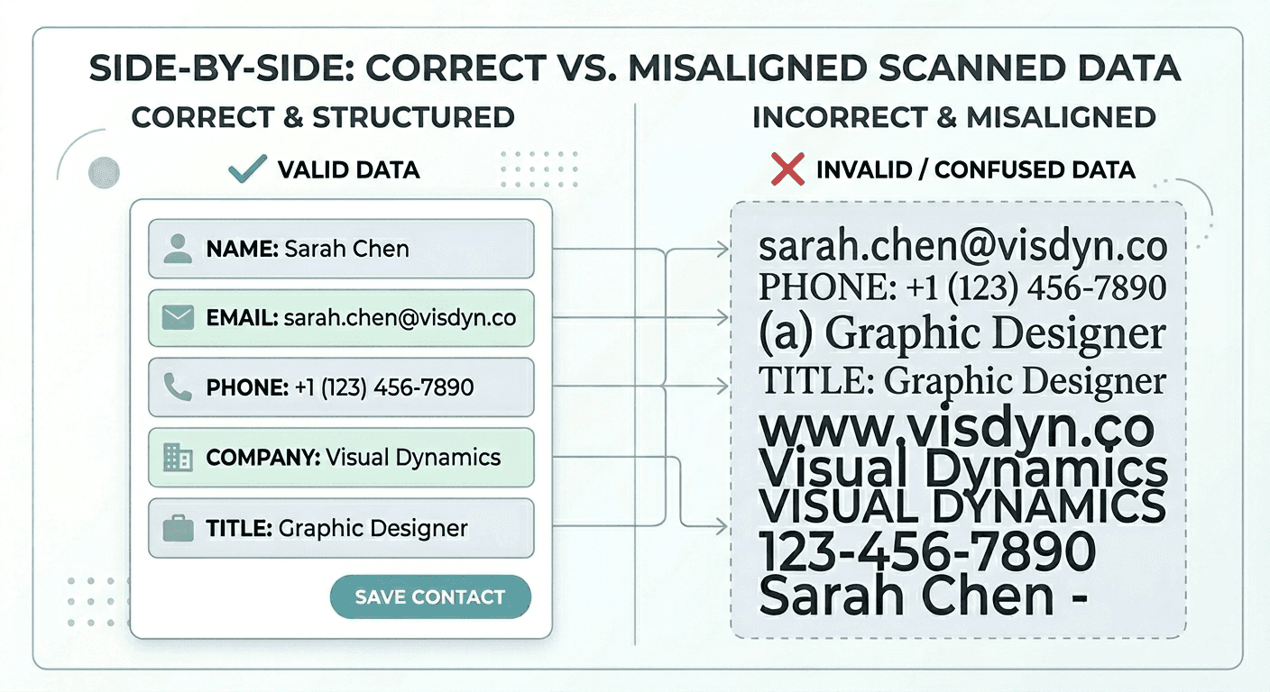 Vector comparison of accurate and inaccurate business card scanning results