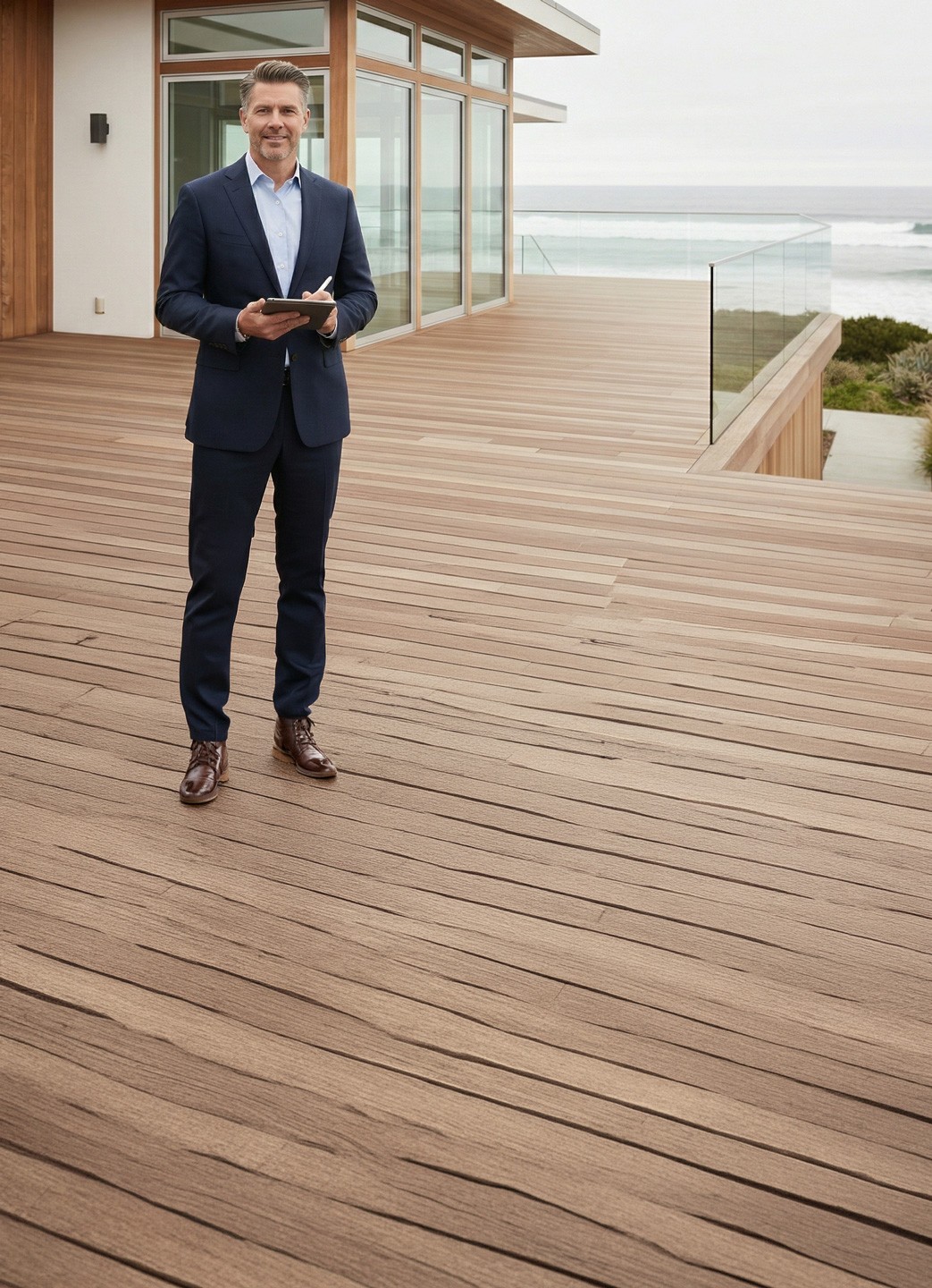 Certified appraiser assessing coastal home for valuation