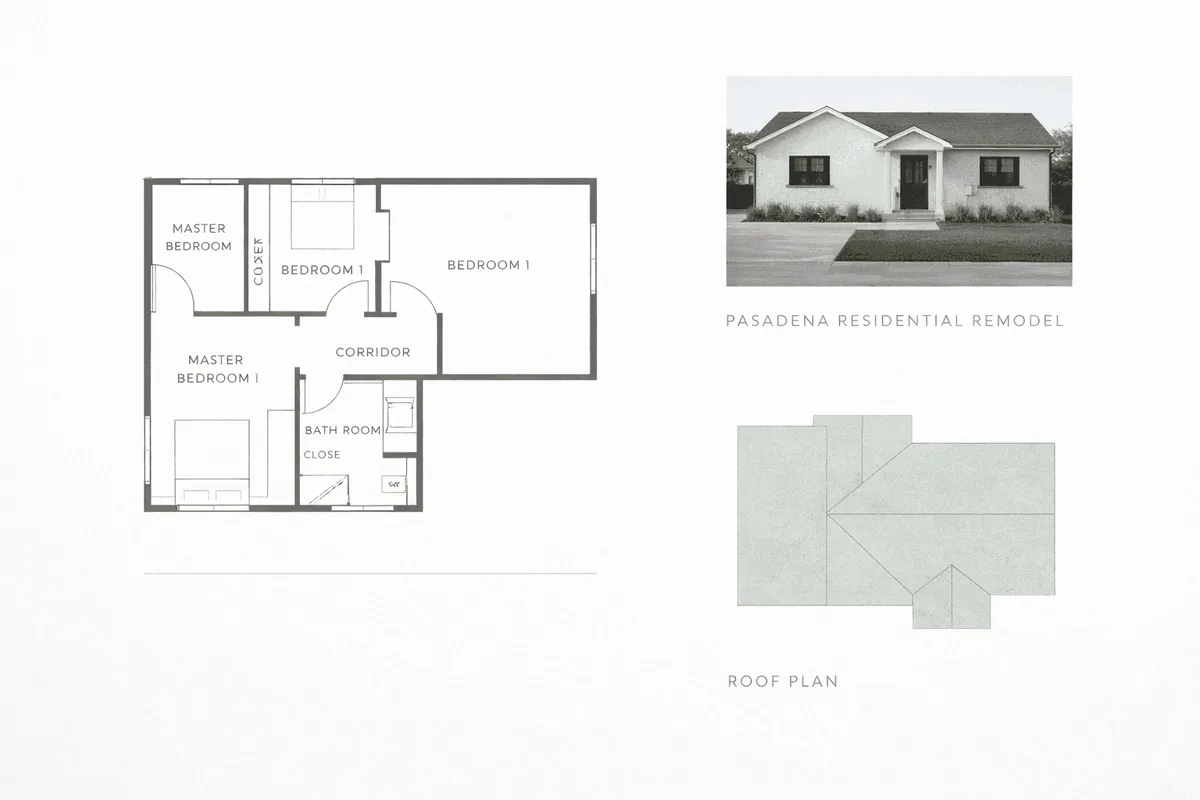 A floor plan alongside a design illustration, showcasing room layouts and dimensions for a building project.