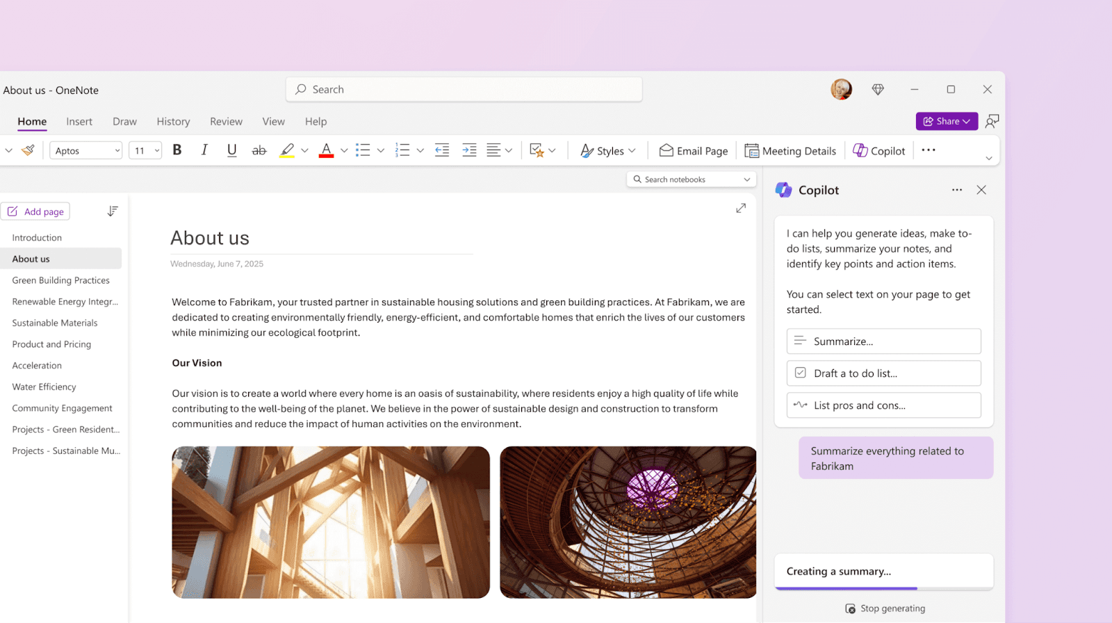 Screenshot of Microsoft OneNote interface