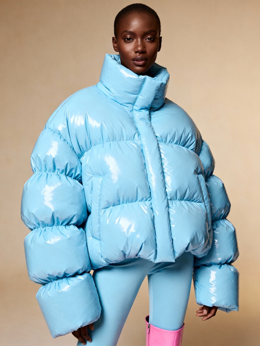 blue puffer jacket