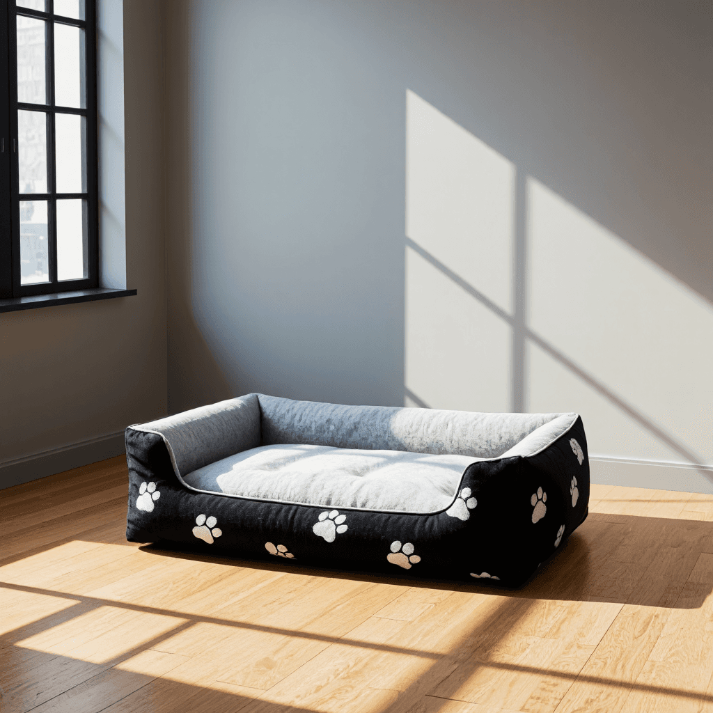 product photography of dog bed with cushions