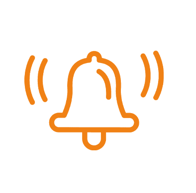 Orange icon of a ringing bell