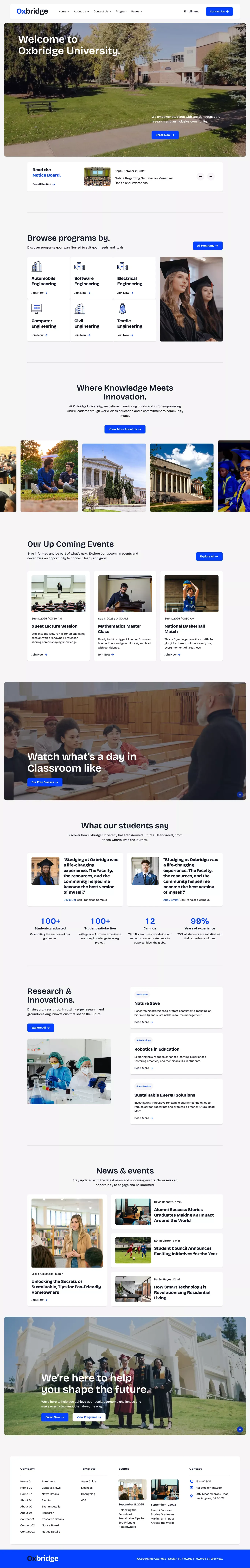 Oxbridge - Webflow HTML website template landing page screenshot showcasing Education design