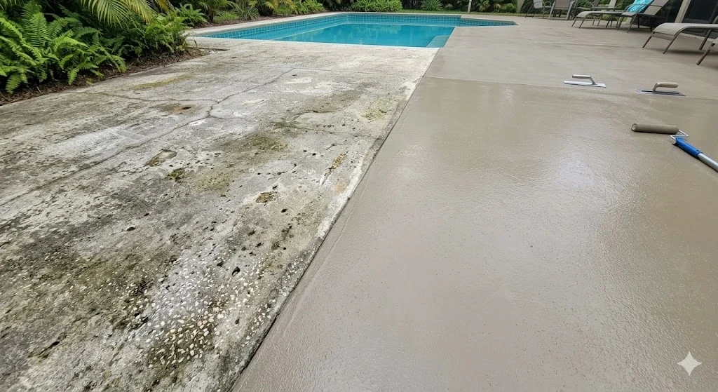 Concrete resurfacing overlay application on a Fort Lauderdale driveway — Planet Construction FL