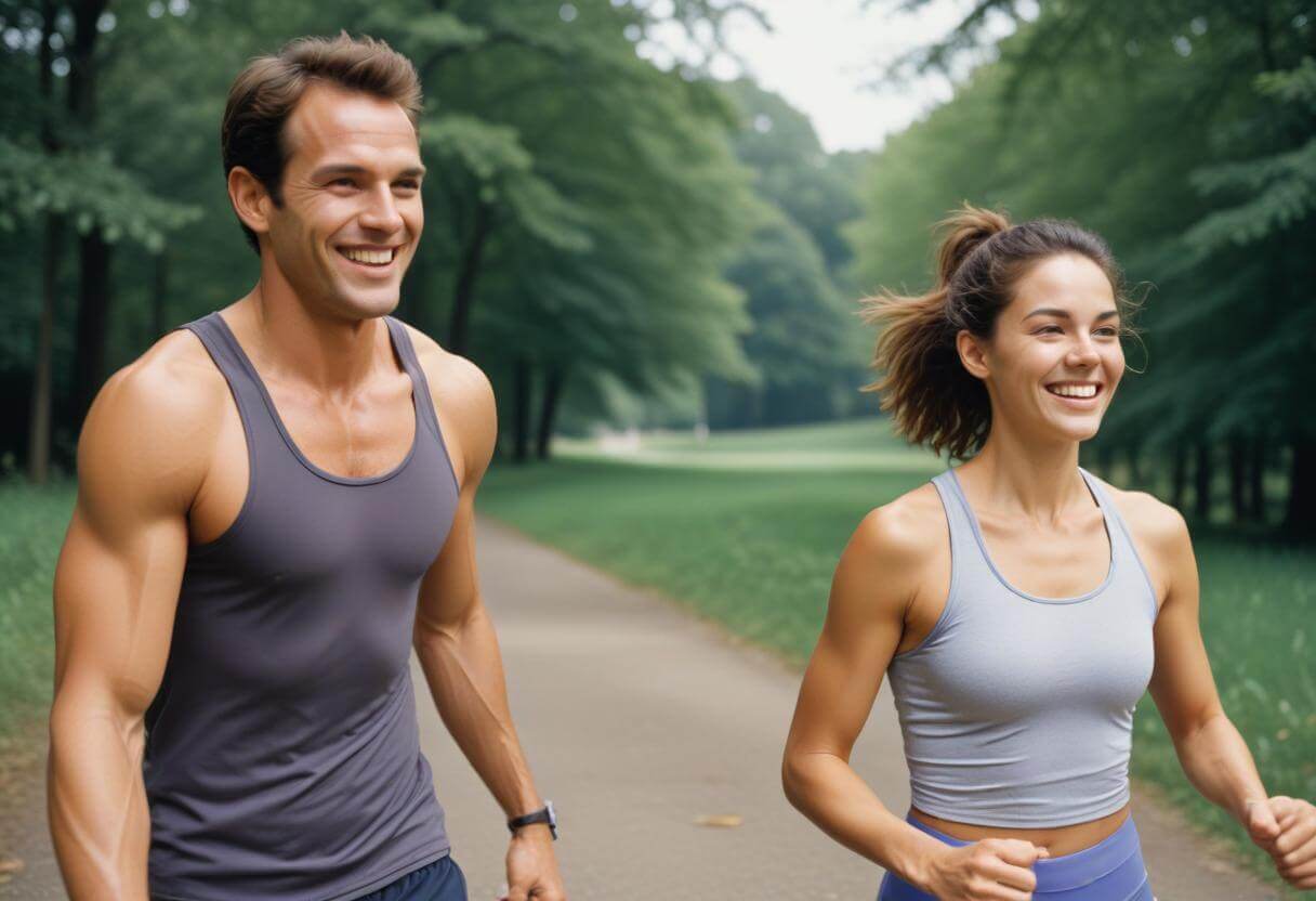 A young couple exercising together