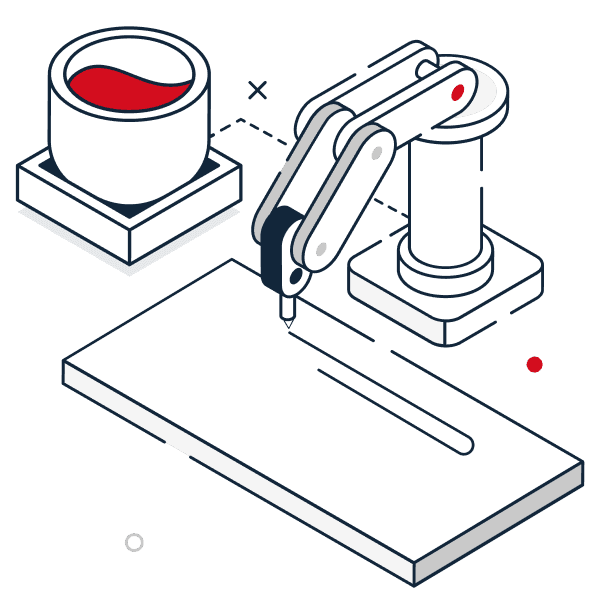 Icon showing a robotic waterjet cutting machine cutting a metal sheet
