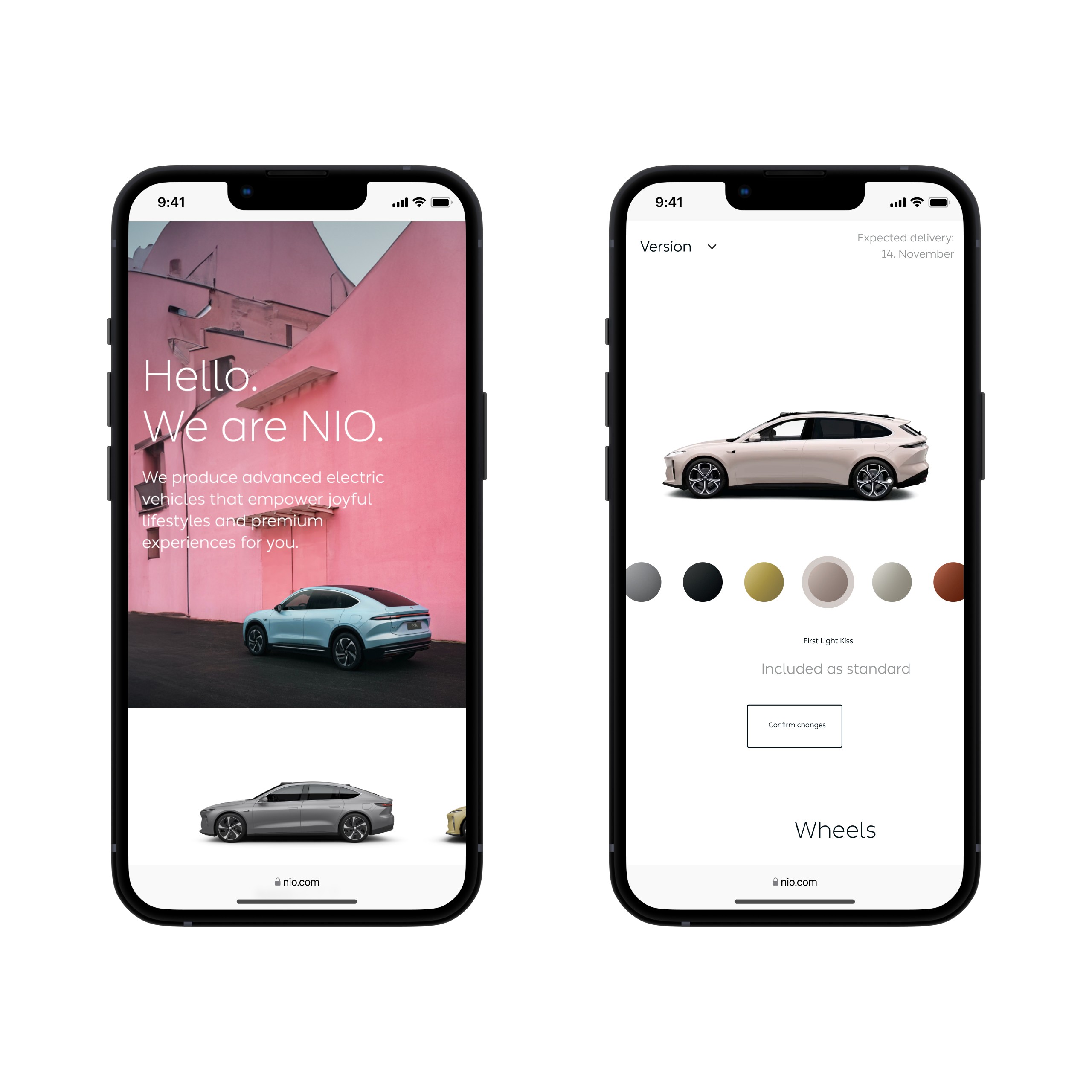 Nio Hompage and configurator mobile design