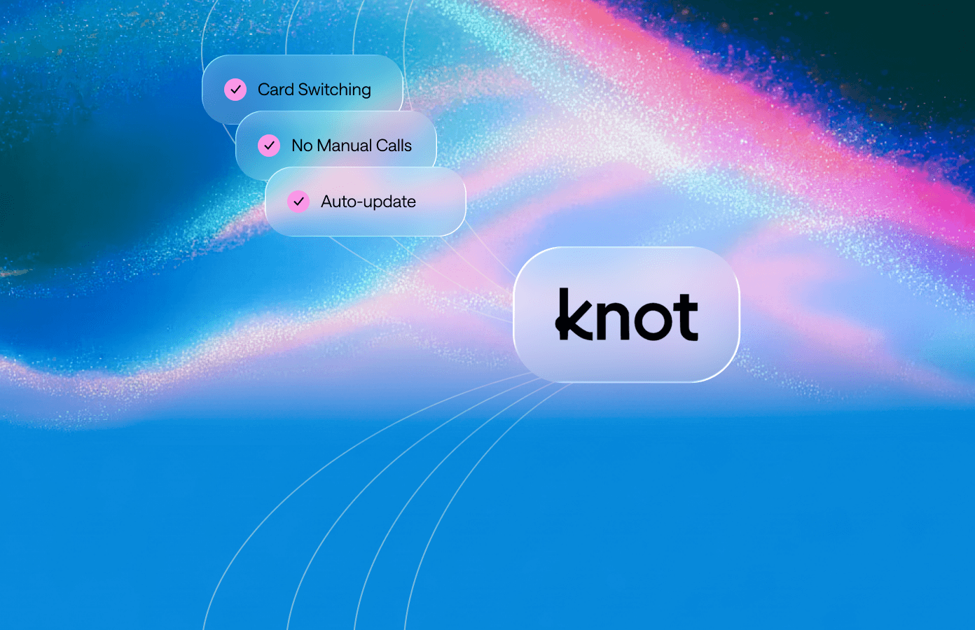 Abstract hero image showing a dynamic wave of orange and blue particles on a gradient background.