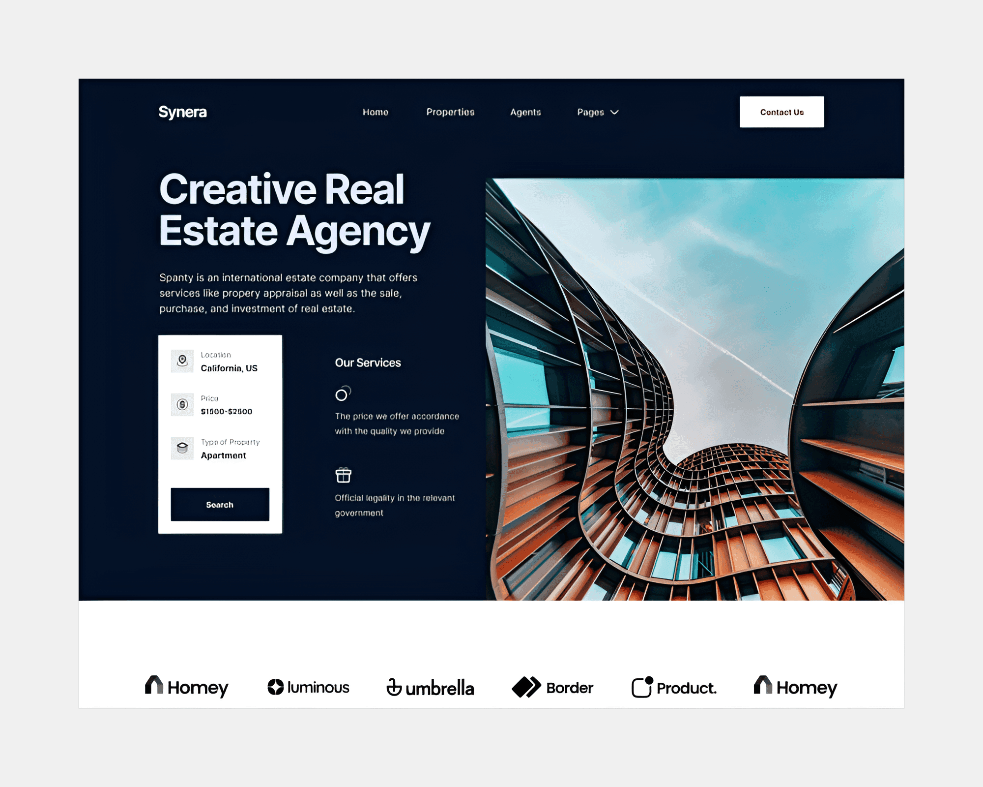 real estate agency website, hero