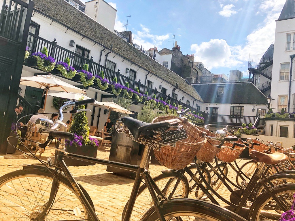 Tally Ho bicycles positioned at the Stafford Hotel in London 