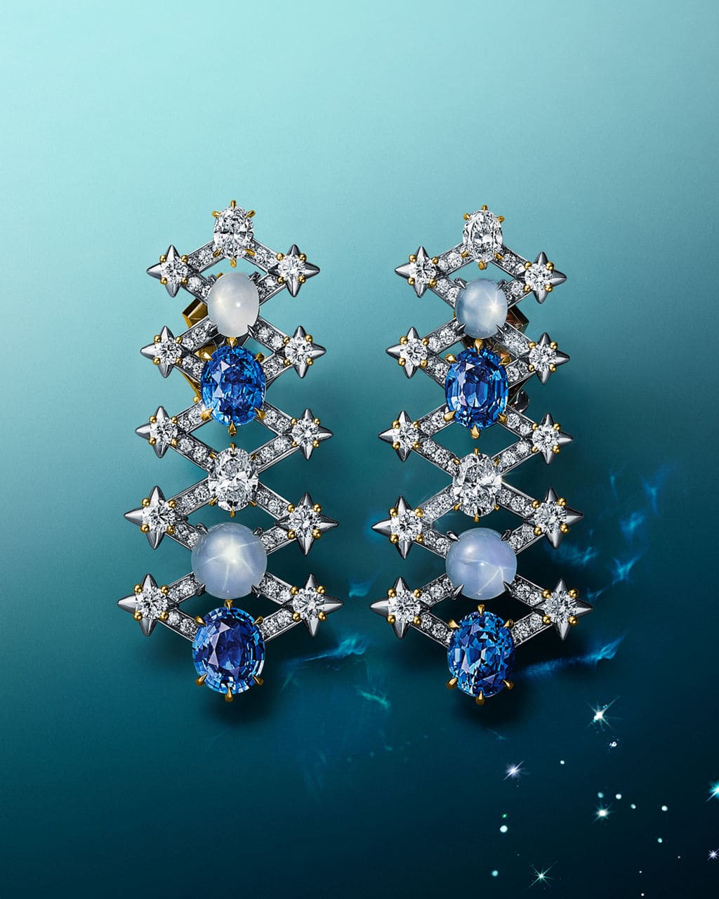Earrings stellar sapphir and diamond