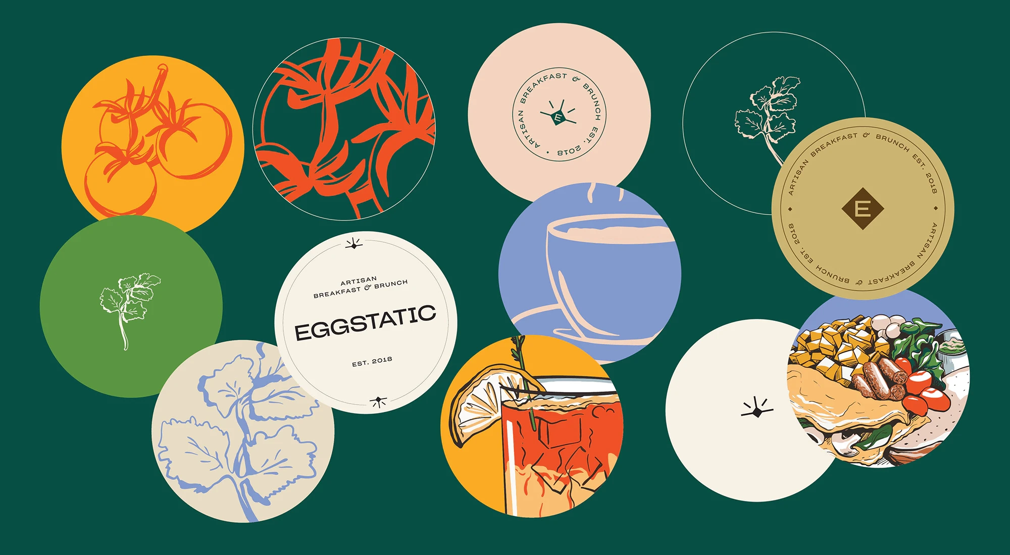 Packaging and restaurant branding system for brunch concept Brand applications for dine-in and takeaway experience across MENA