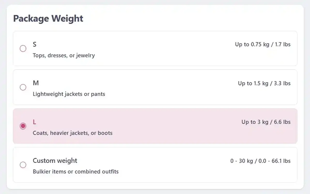 Starluv Shipping Weights