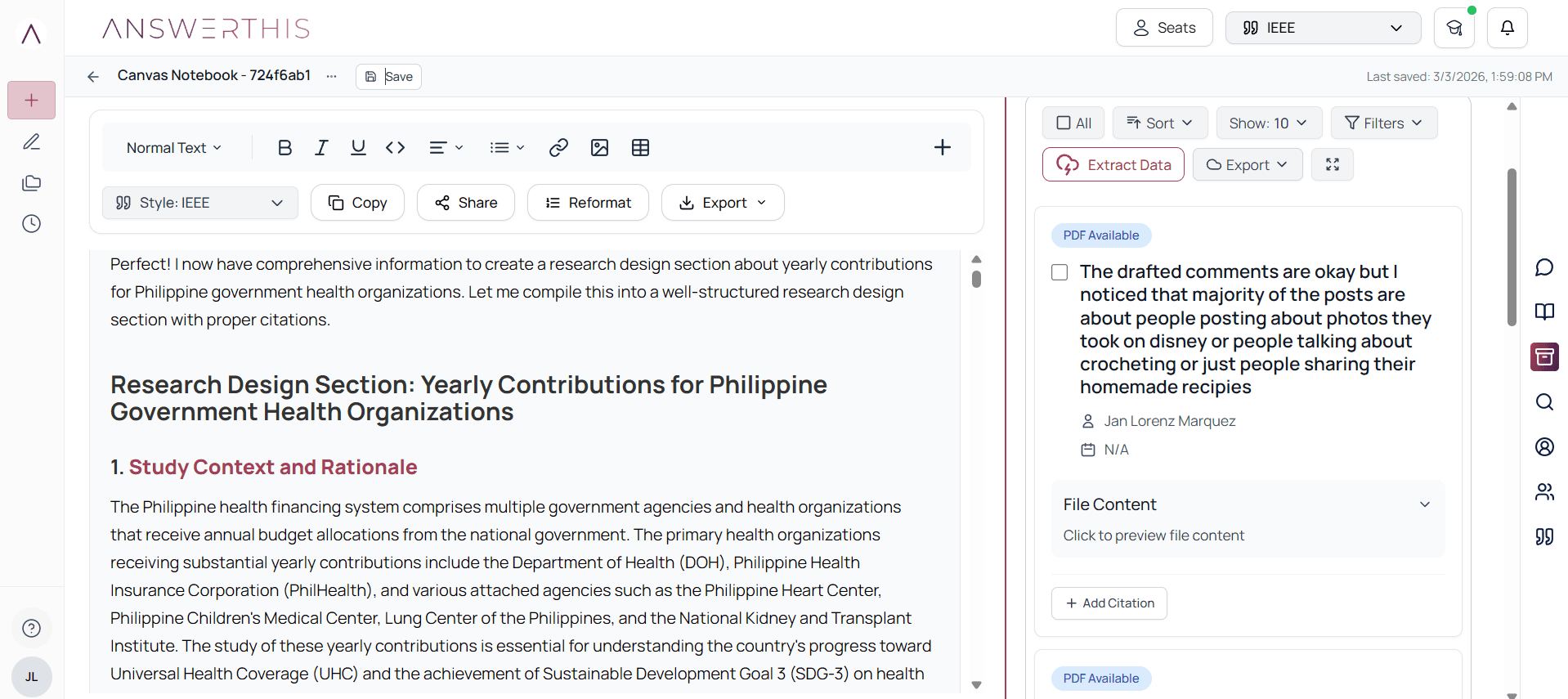 AnswerThis AI Writer editing a research draft with source suggestions