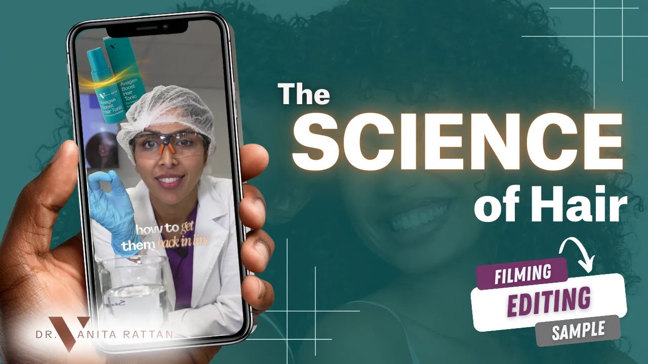 High quality promotional video production for a hair treatment brand, featuring on camera expert presentation and polished visuals.