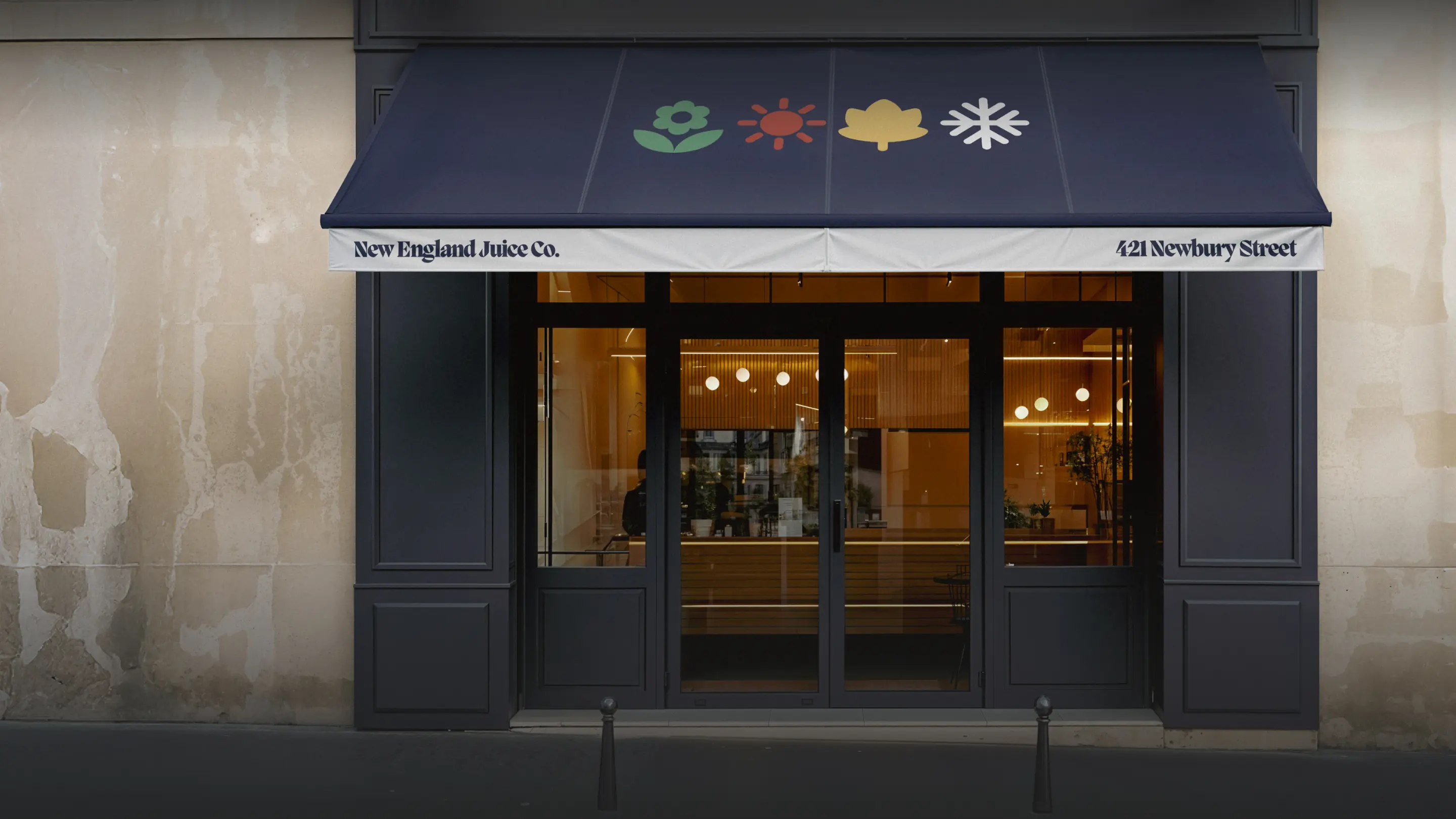 New England Juice Co. — Hero photo of storefront exterior — Physical location branding