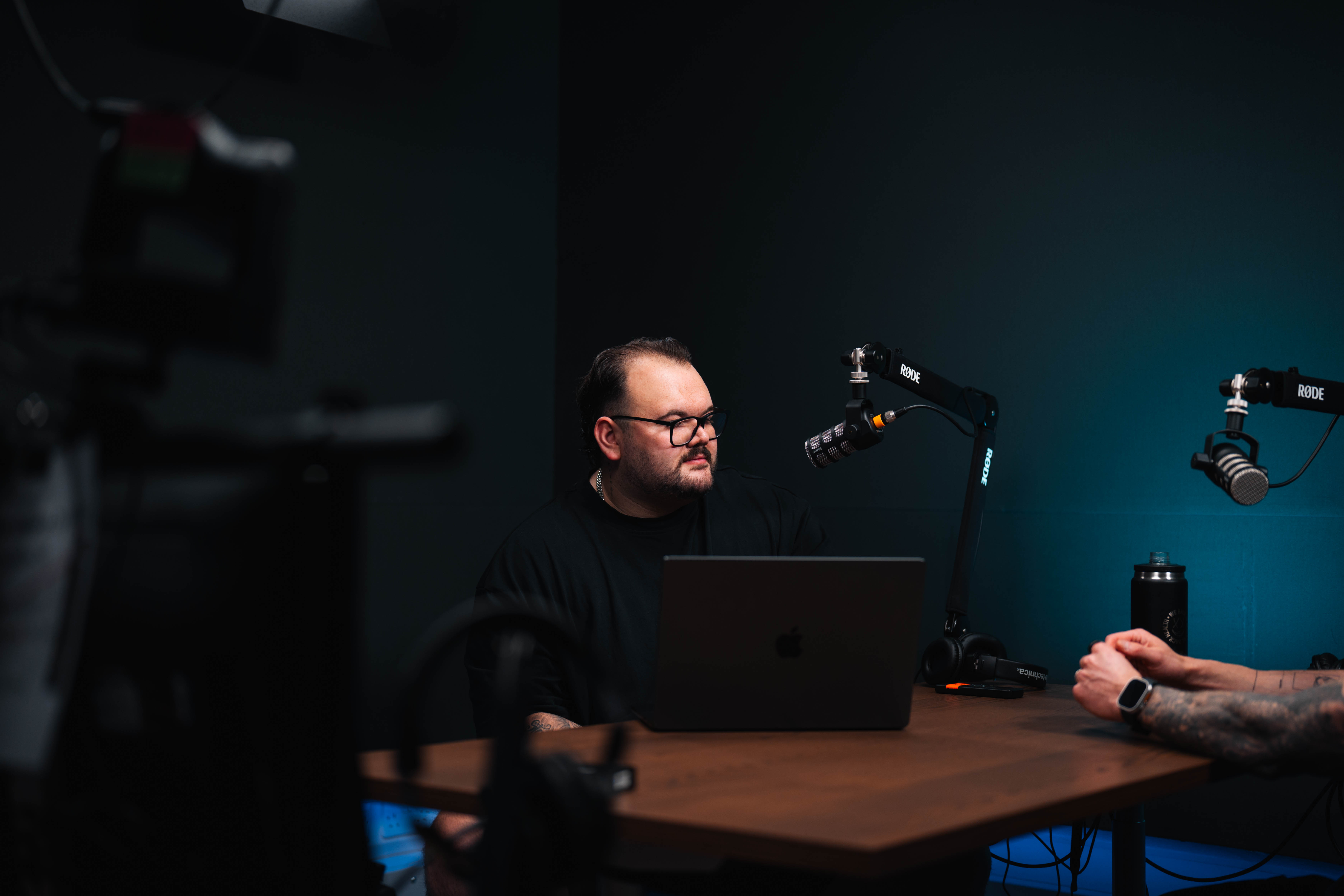 Podcast recording session in a studio