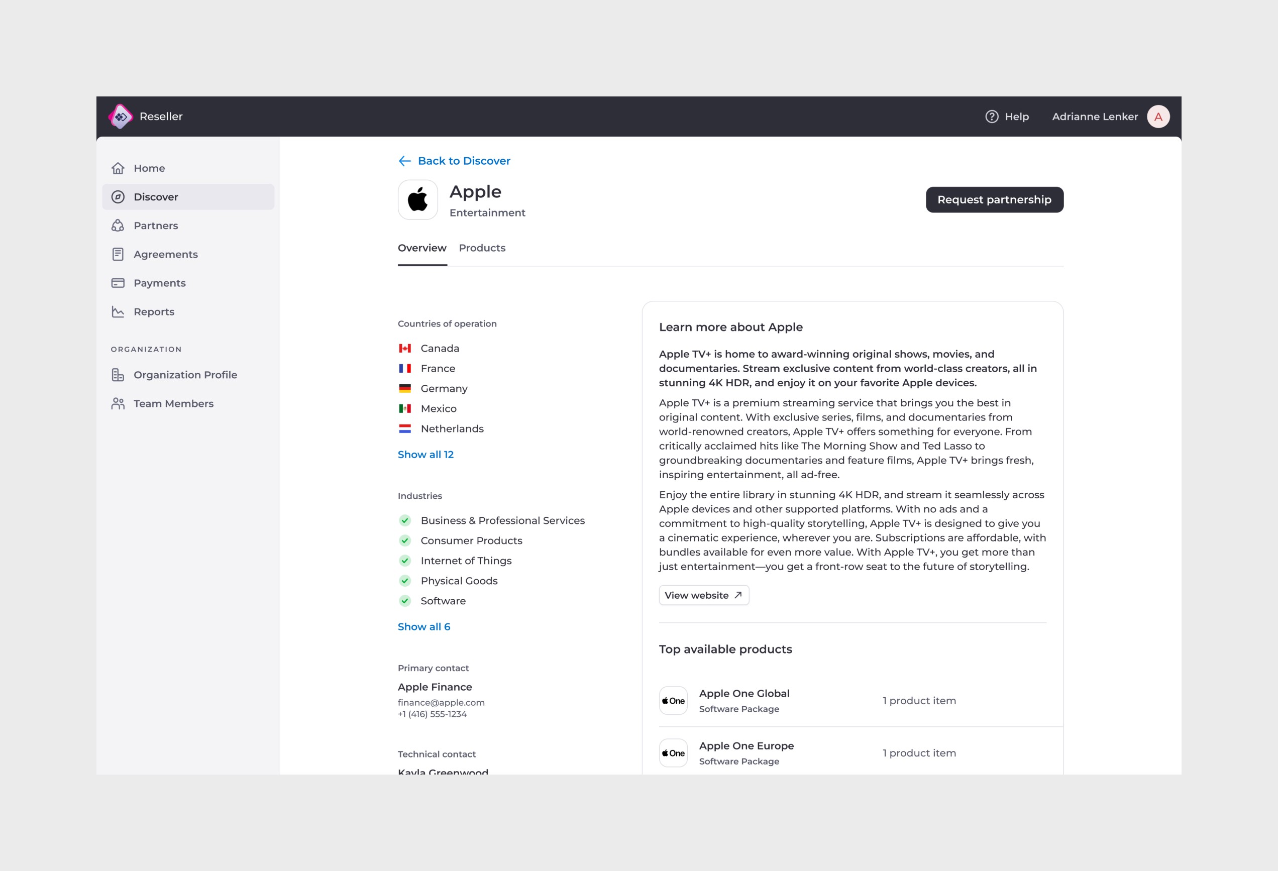 Reseller view - Discover (Overview tab, desktop).