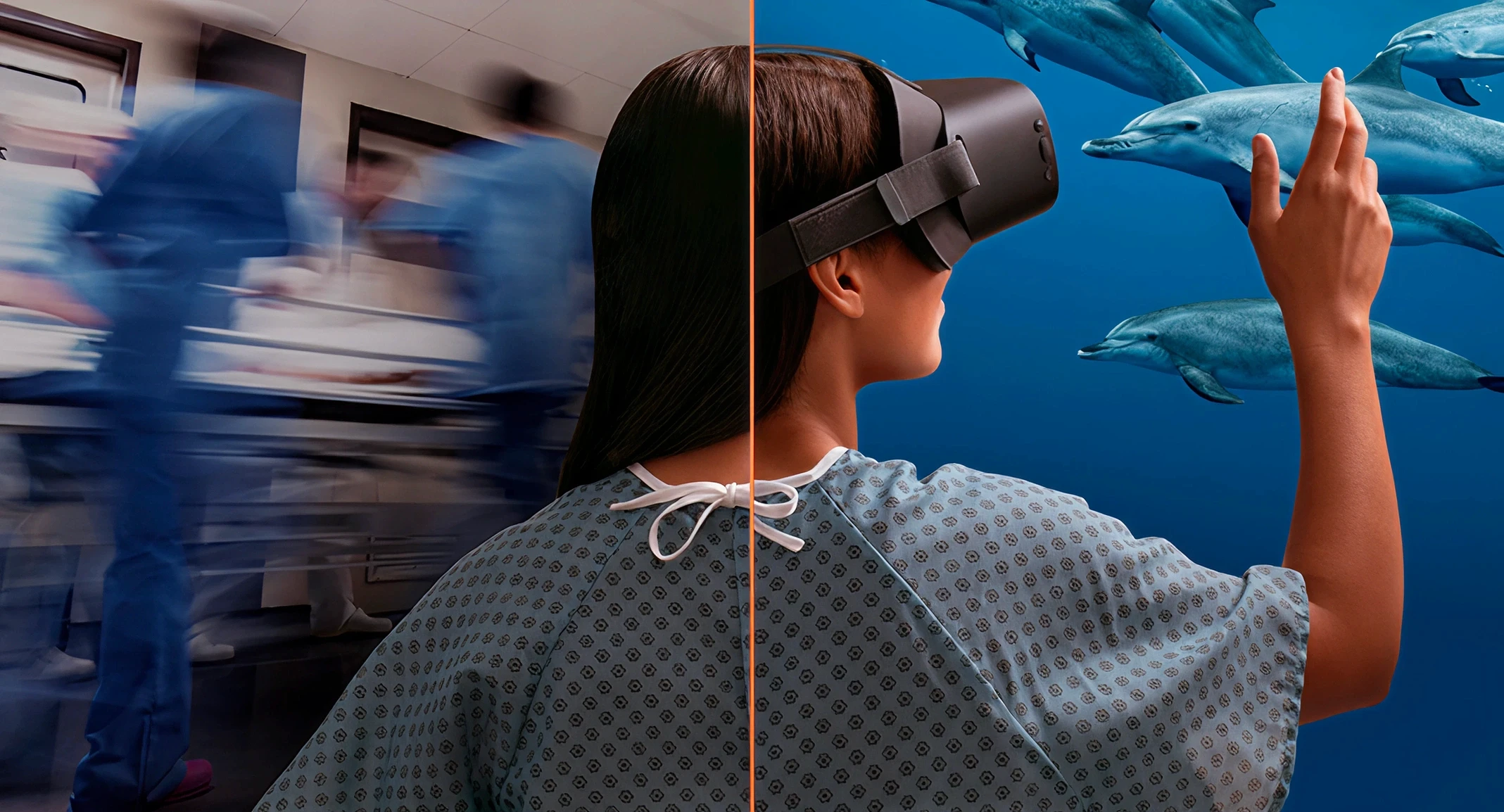 Virtual reality pain management therapy used to reduce chronic and acute pain during clinical procedures.