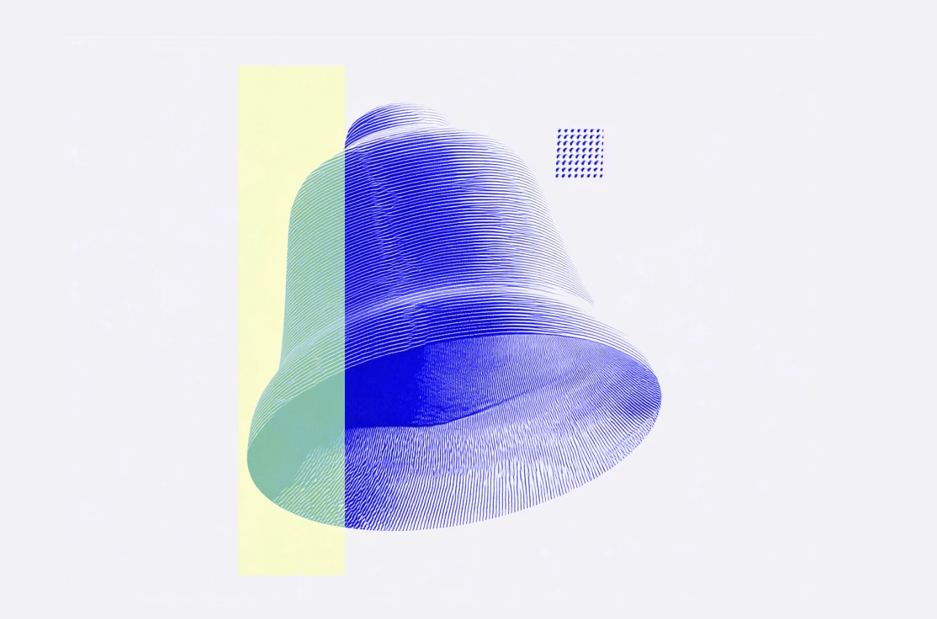 Abstract bell icon symbolizing landlord app notifications and reminders. Represents features of landlord software, property management software, and compliance app for rent collection, rent arrears alerts, Section 8 Notice, Section 21 Notice, Gas Safety, EPC, EICR, and Right to Rent check reminders in a landlord tenant app.