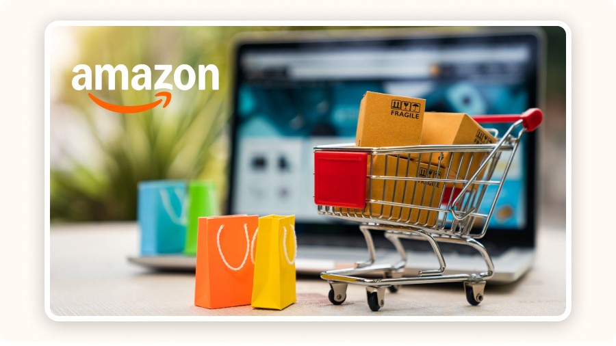 Mini shopping cart and amazon logos