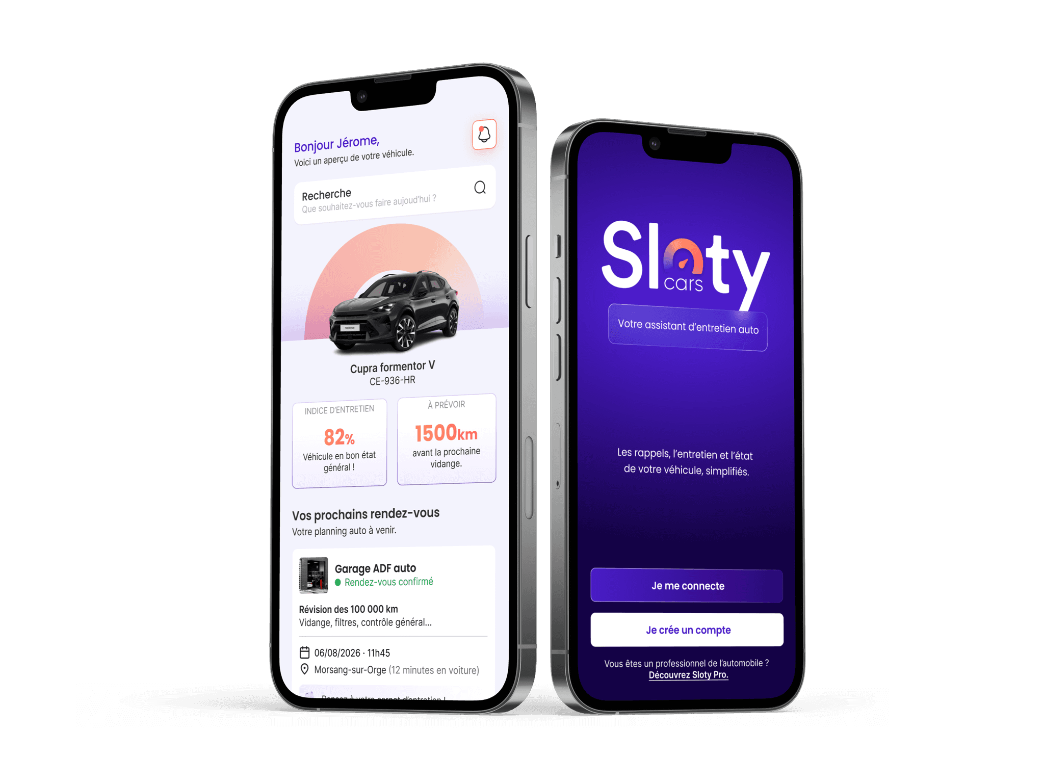 Application Sloty, assistant d’entretien automobile avec rappels, historique et état du véhicule simplifiés