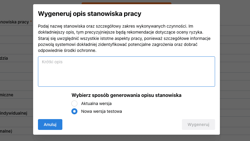 Generowanie stanowiska