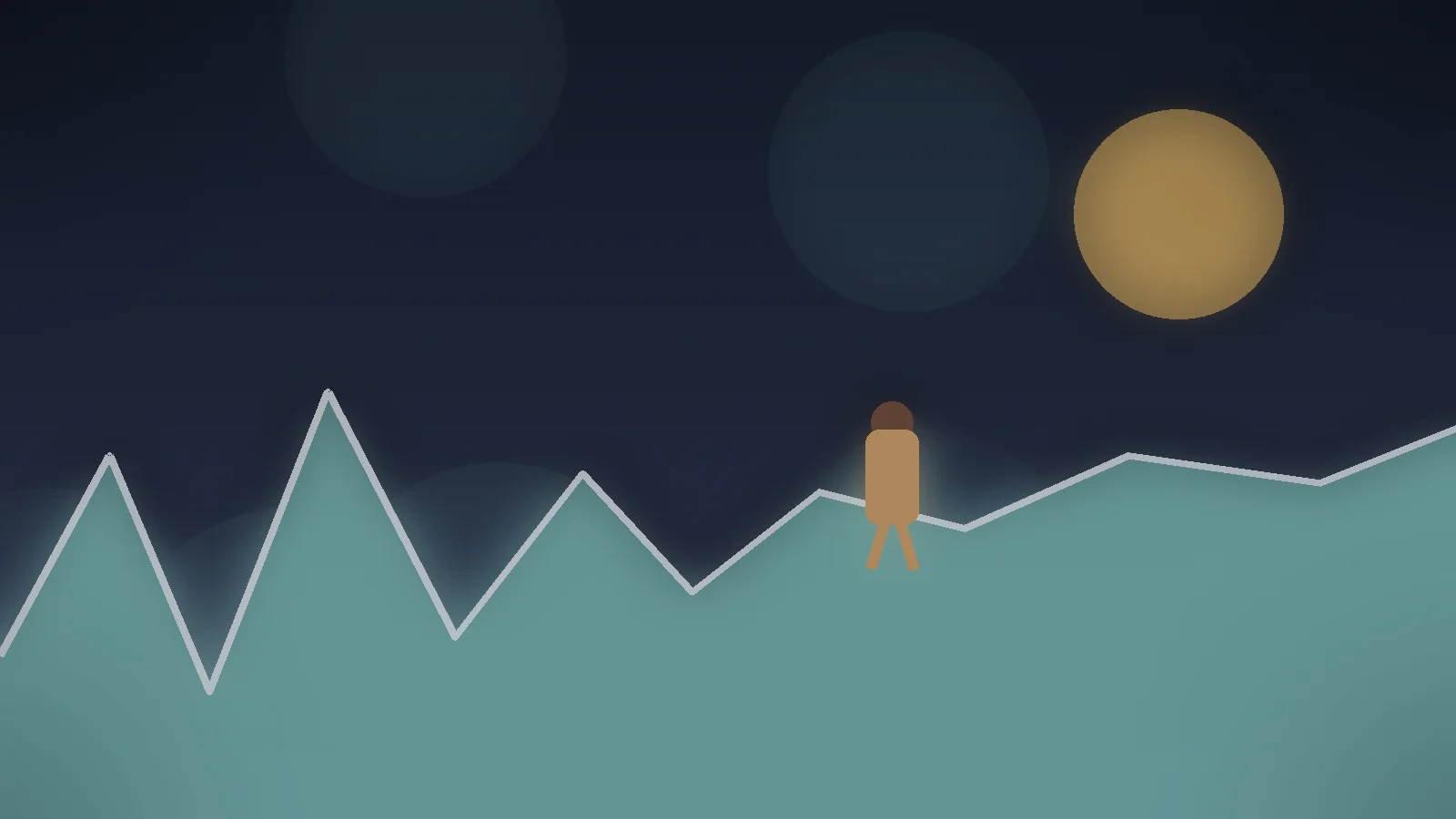 Jagged freelance income peaks and valleys smoothing into a stable path toward the horizon.