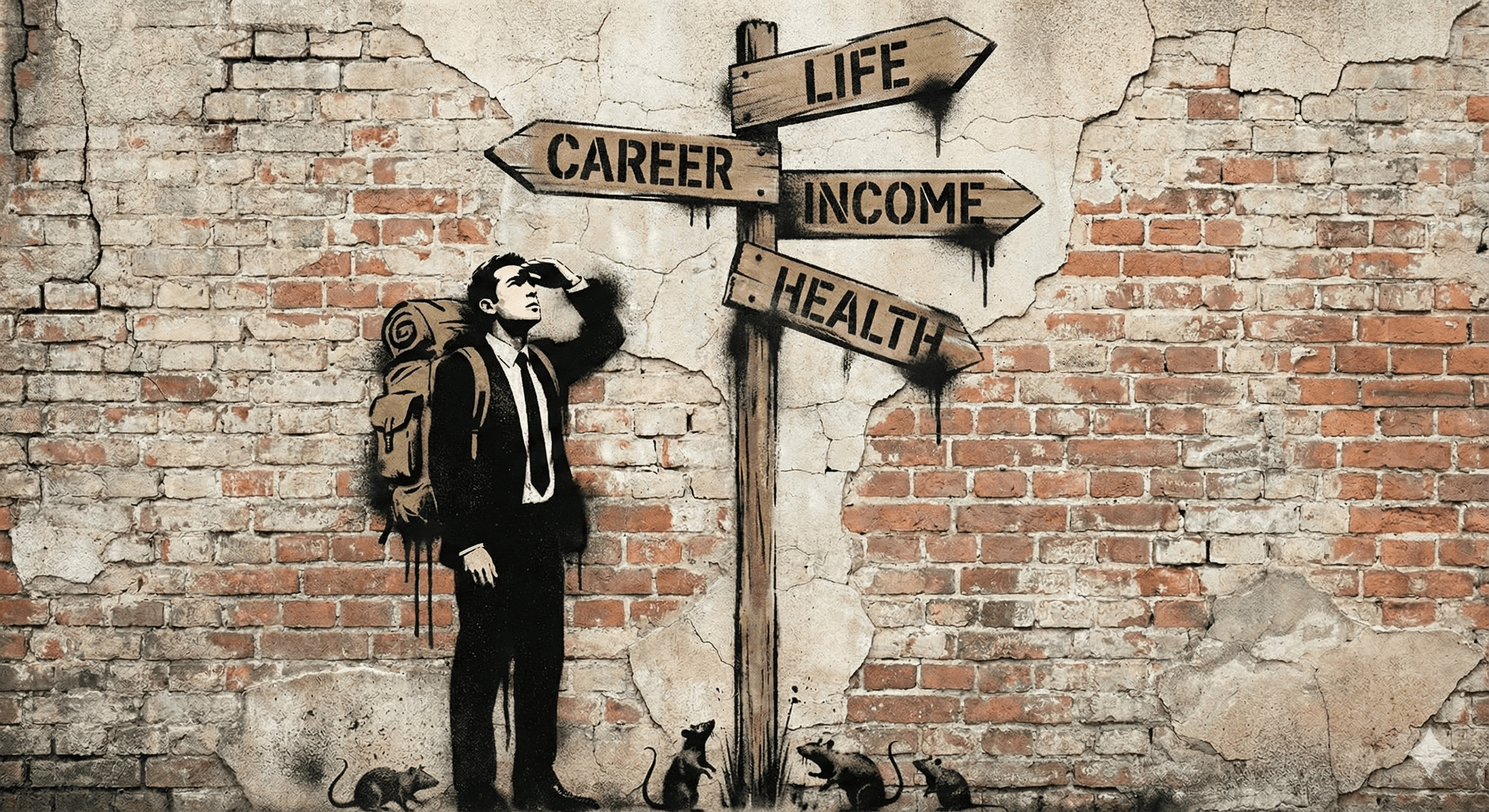 man seeking help navigating via a signpost