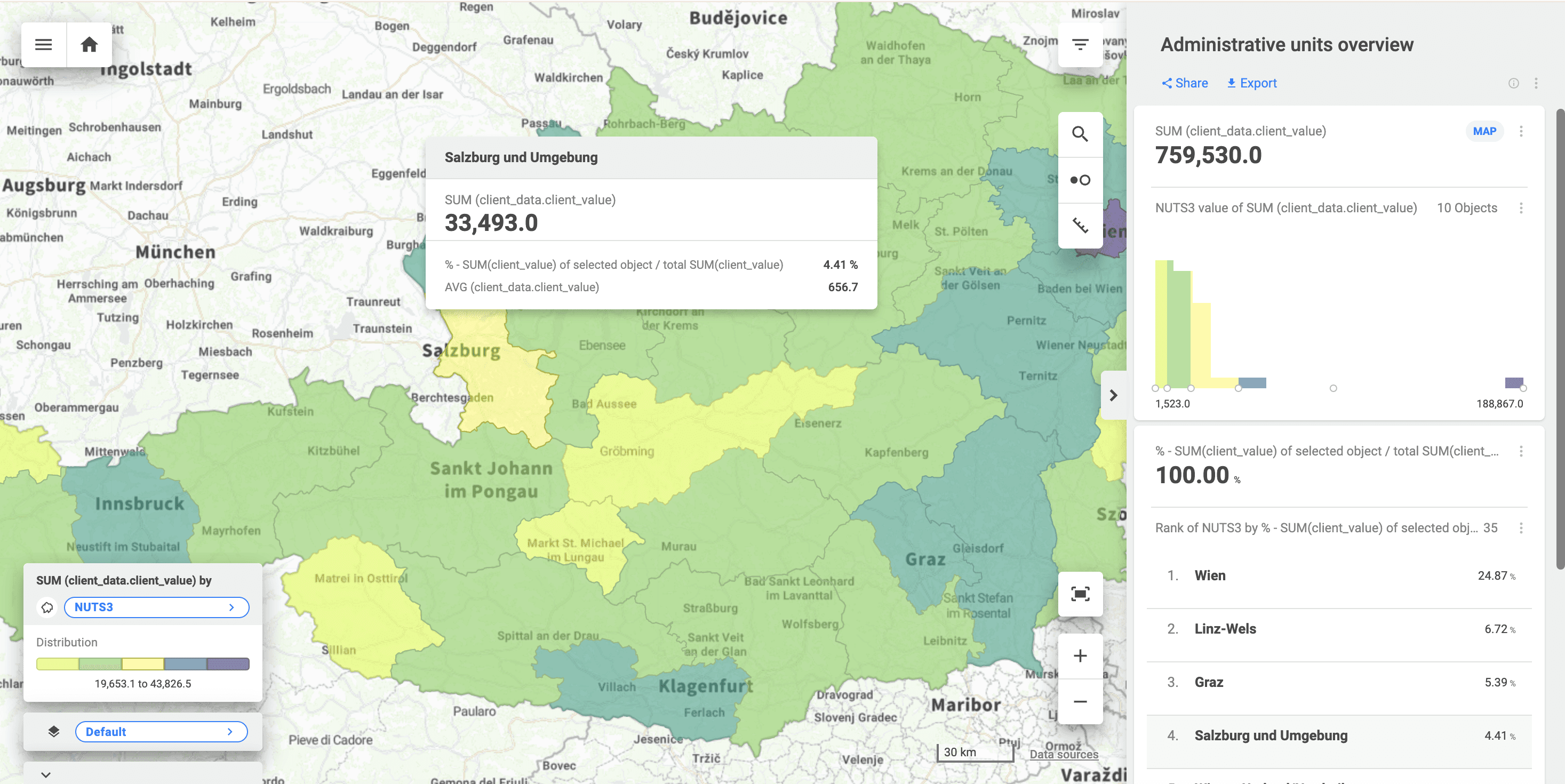 Administration unit overview example visualized in CleverMaps Studio.