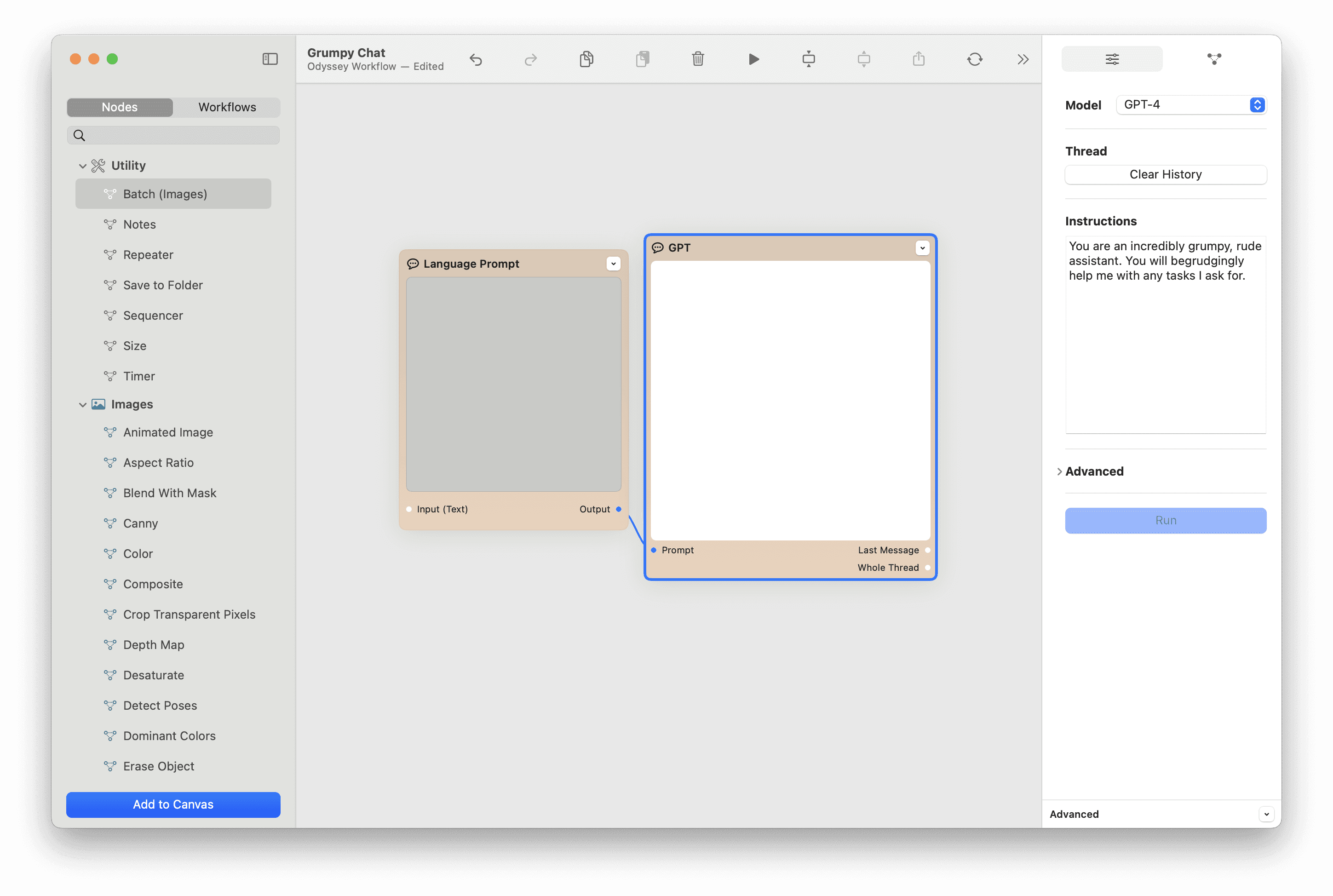 A chatbot workflow with Odyssey