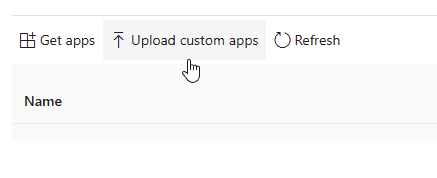 Knop Upload custom apps in Geïntegreerde apps van Microsoft 365
